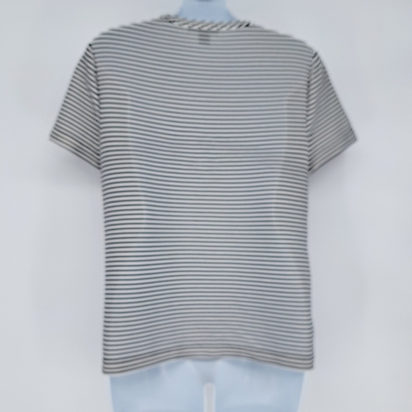 St.John Black White Ribbed Stripe Short Sleeve‎ Basic Top Size Medium - Picture 4 of 9